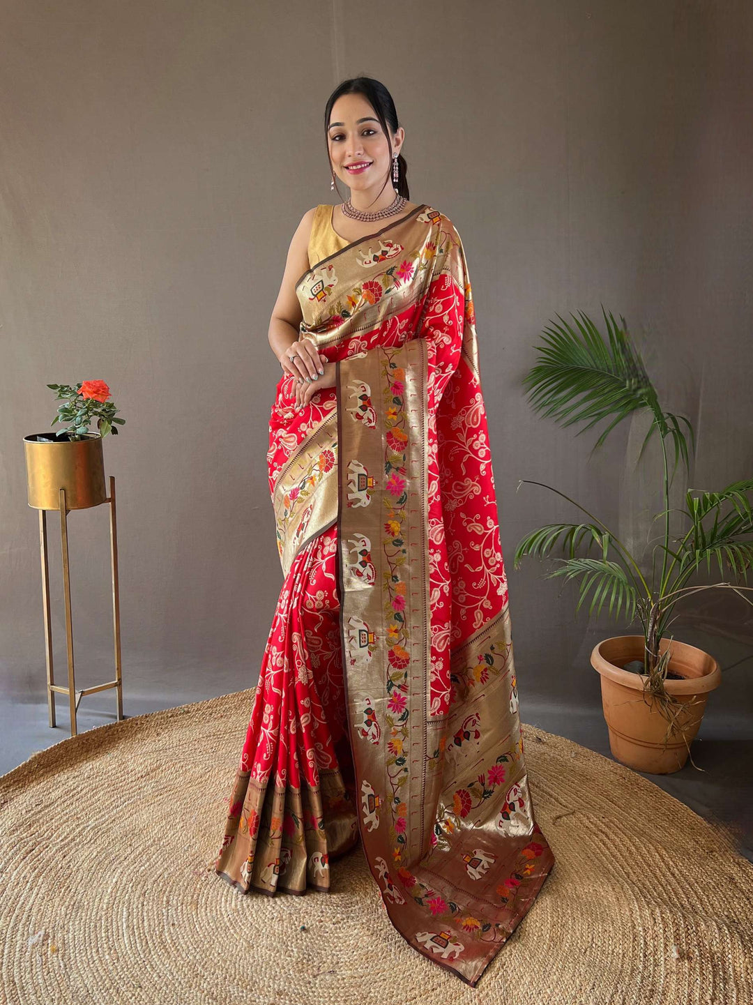 Bright Red Paithani And Patola Silk Saree - PAHRAVA