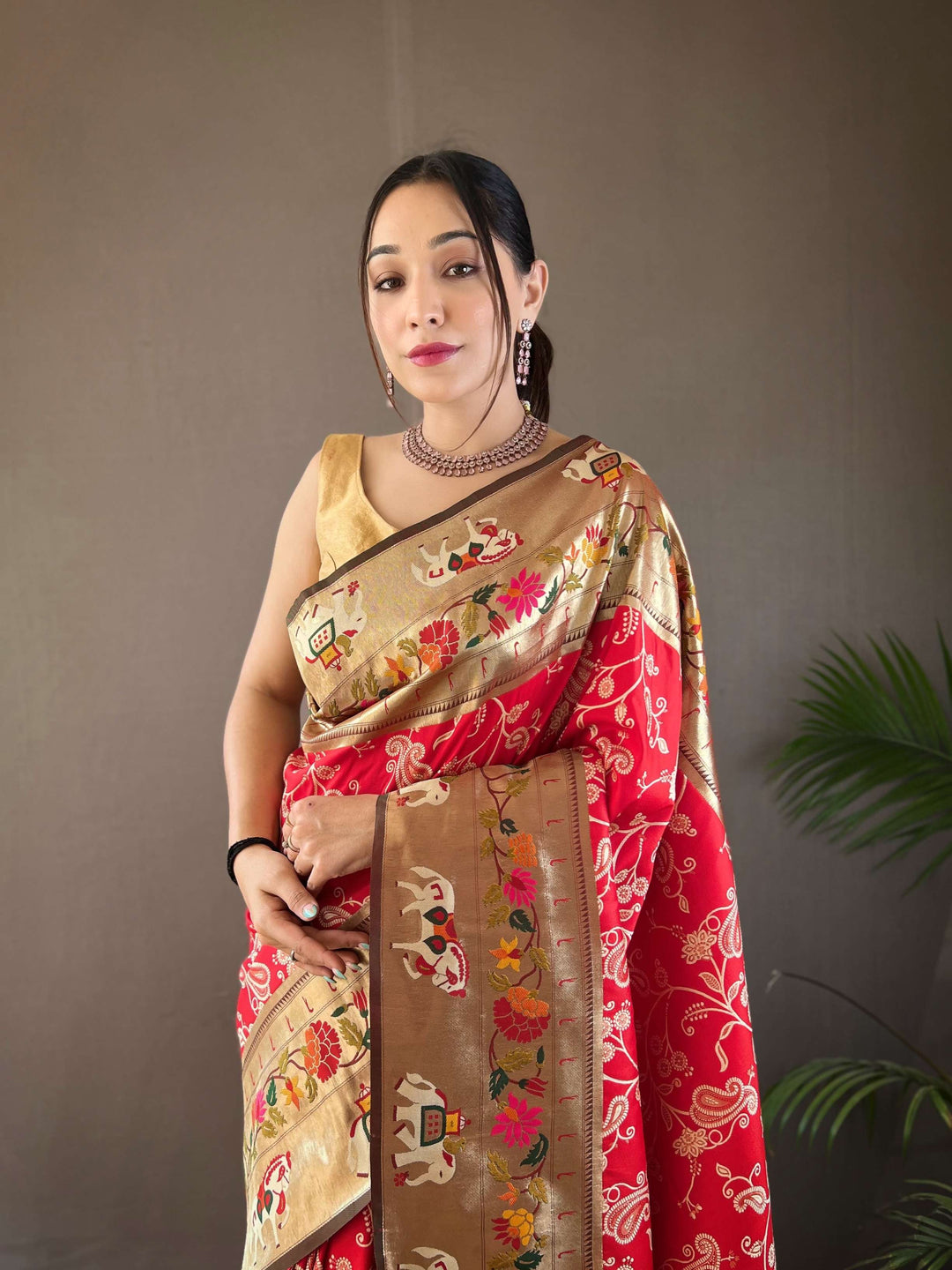 Bright Red Paithani And Patola Silk Saree - PAHRAVA