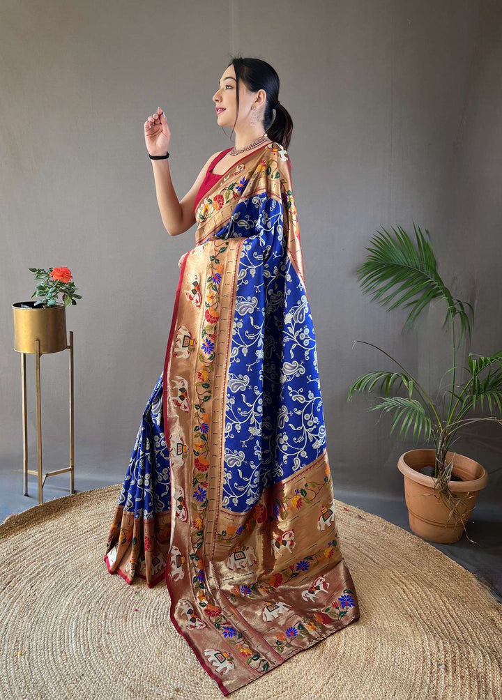 Navy Blue Paithani And Patola Silk Saree - PAHRAVA