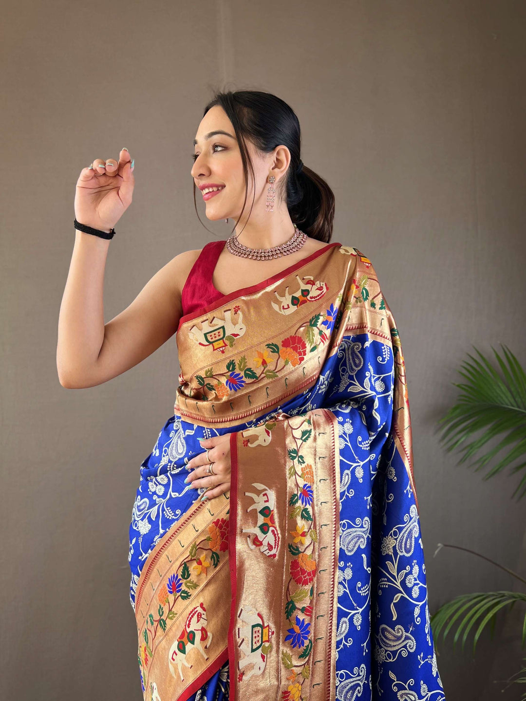 Navy Blue Paithani And Patola Silk Saree - PAHRAVA