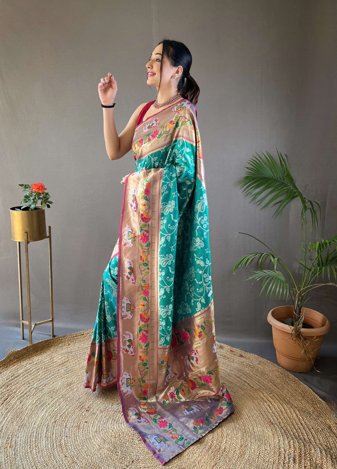 Rama Green Paithani And Patola Silk Saree - PAHRAVA