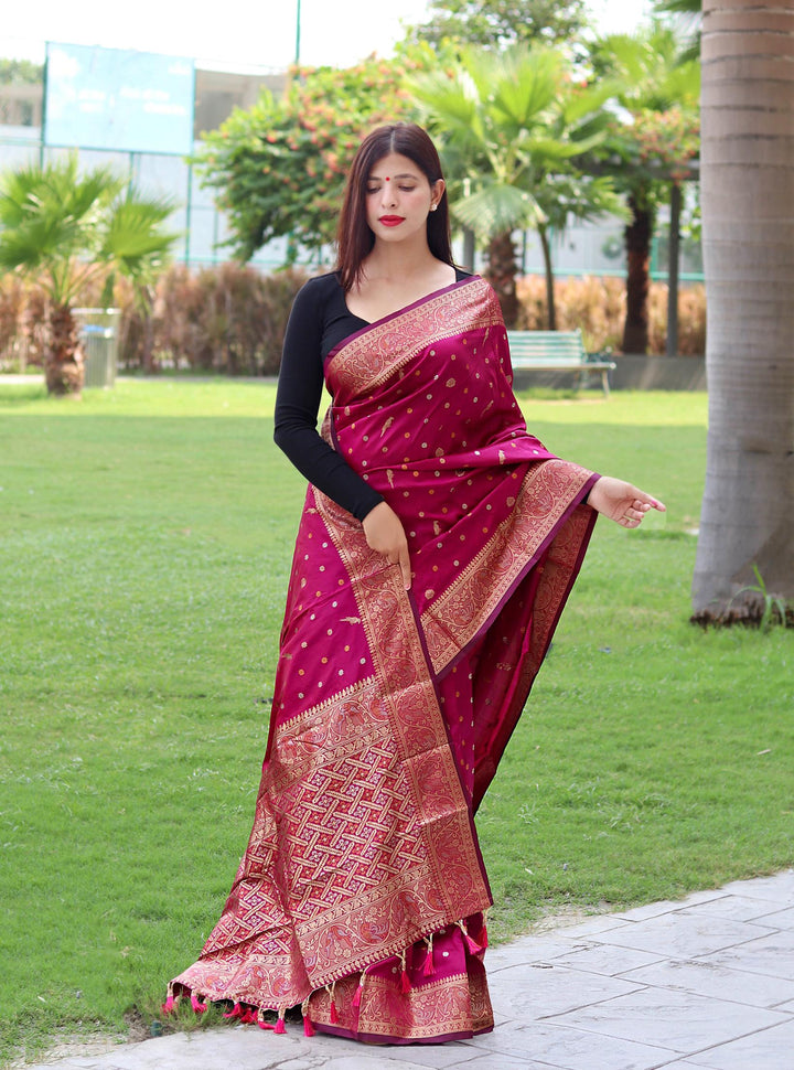 Royal Pink Pure Soft Silk Saree with Triple Zari Weaving - PAHRAVA