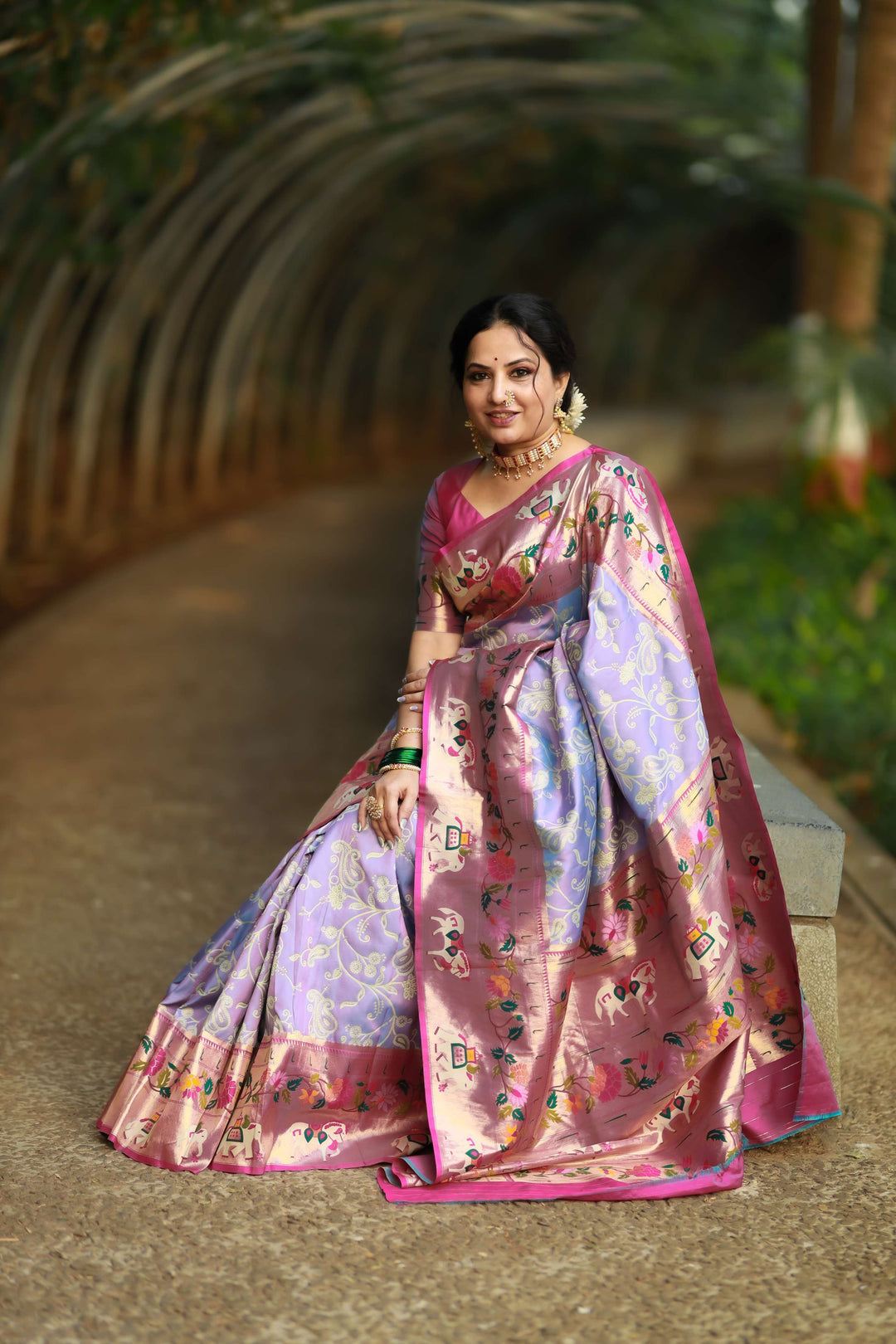 Soft Lavender Paithani And Patola Silk Saree - PAHRAVA