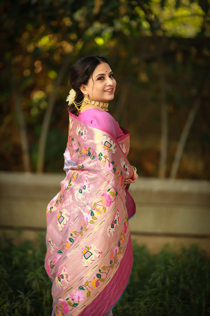 Soft Lavender Paithani And Patola Silk Saree - PAHRAVA