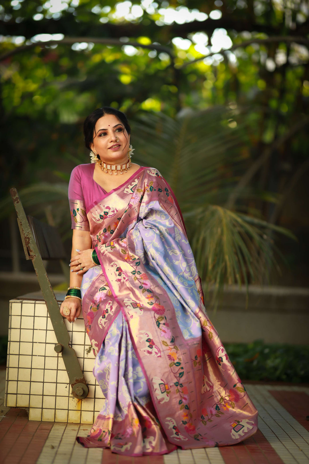 Soft Lavender Paithani And Patola Silk Saree - PAHRAVA