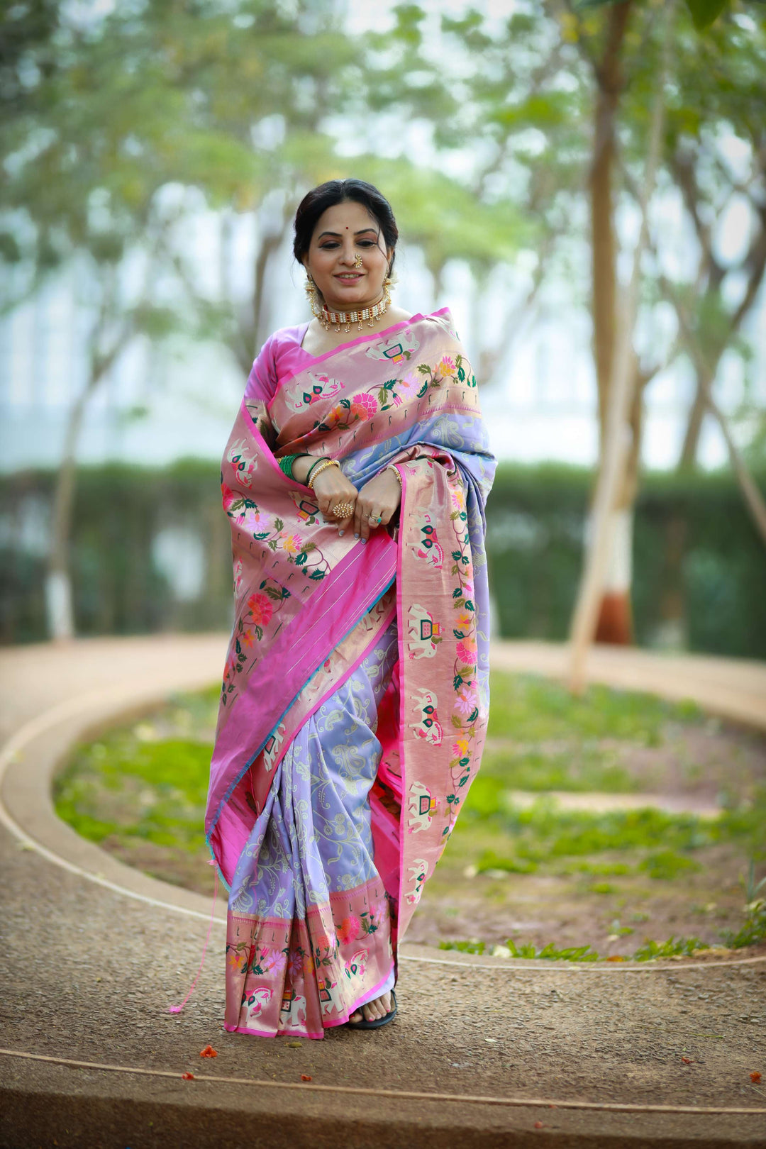 Soft Lavender Paithani And Patola Silk Saree - PAHRAVA