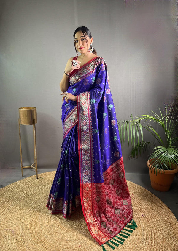 Bright Violet Soft Rangeen Patola Silk Saree - PAHRAVA