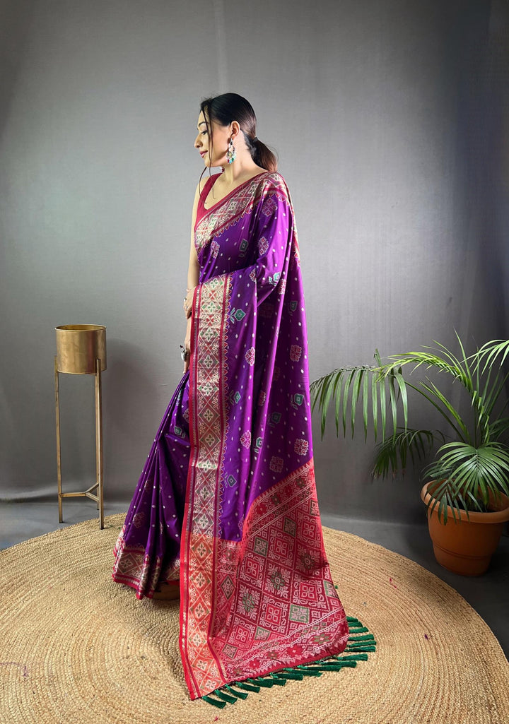 Pure Purple Soft Rangeen Patola Silk Saree - PAHRAVA