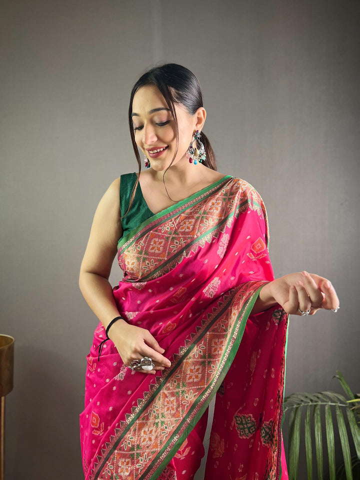 Classy Pink Soft Rangeen Patola Silk Saree - PAHRAVA