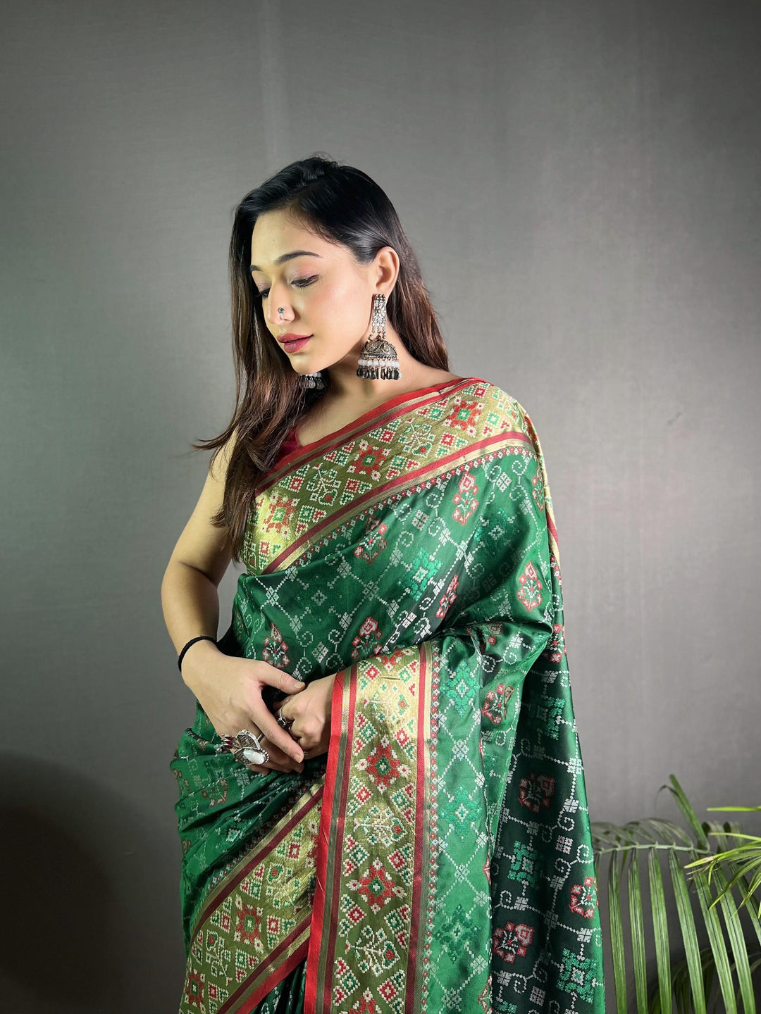 Antique Green Soft Rangeen Patola Silk Saree - PAHRAVA