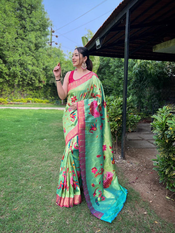 Pastel Green Exquisite Paithani Silk Saree - PAHRAVA