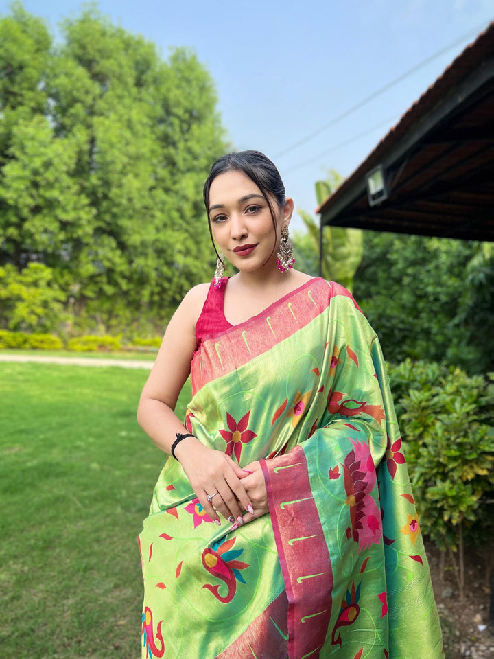 Pastel Green Exquisite Paithani Silk Saree - PAHRAVA