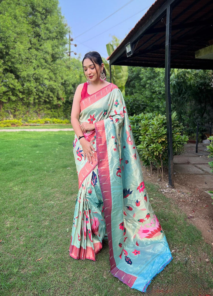 Sky Blue Exquisite Paithani Silk Saree - PAHRAVA