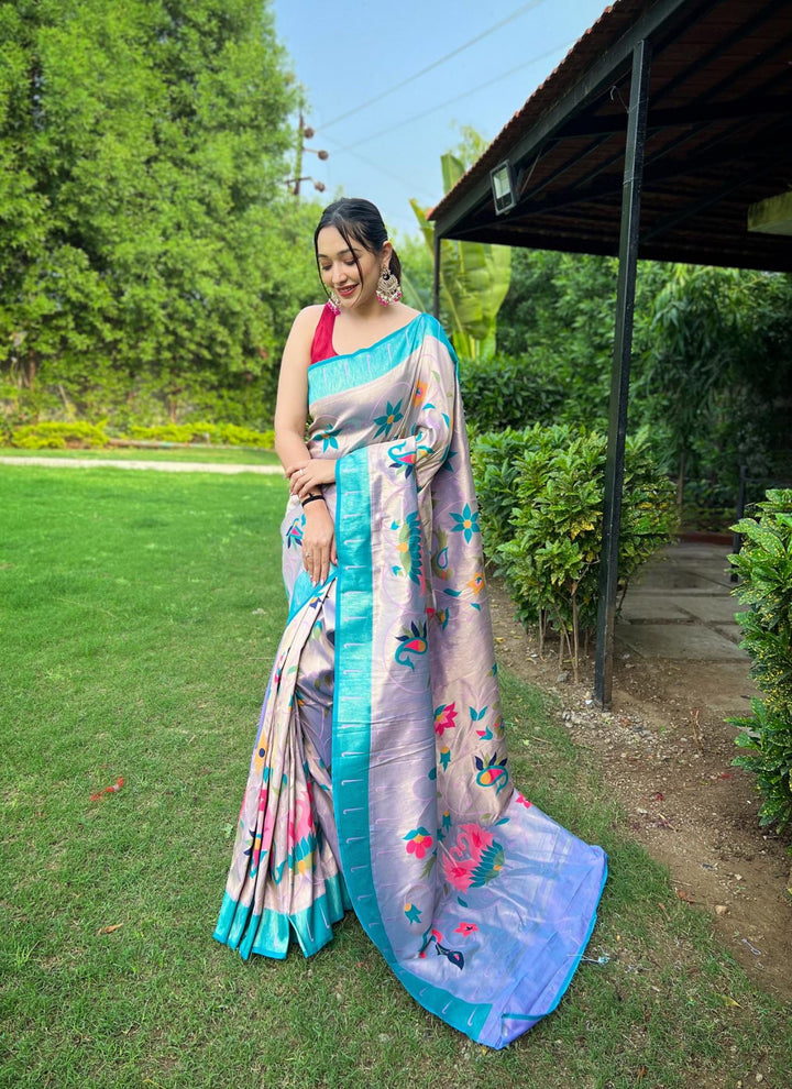 Sea Blue Exquisite Paithani Silk Saree - PAHRAVA