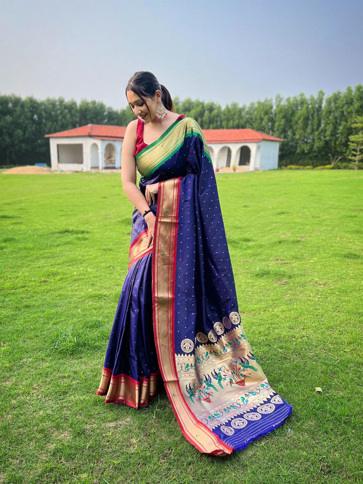 Royal Blue Ganga Jamuna Fusion Paithani Silk Saree - PAHRAVA