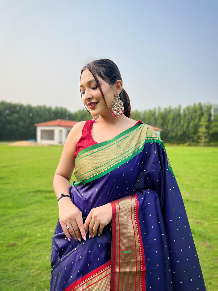 Royal Blue Ganga Jamuna Fusion Paithani Silk Saree - PAHRAVA