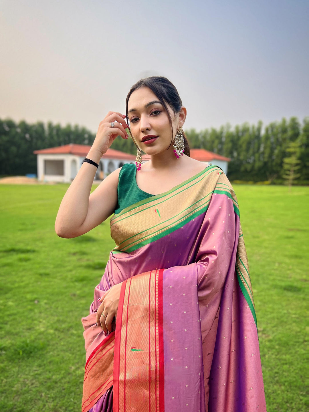 Dusk Pink Ganga Jamuna Fusion Paithani Silk Saree - PAHRAVA