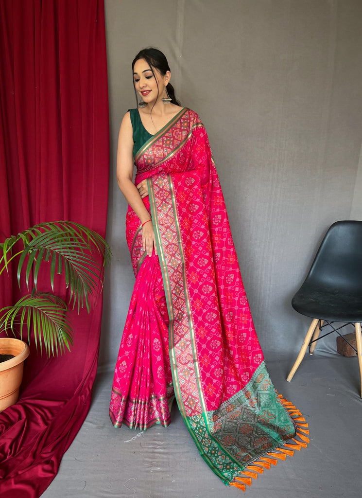 Rani Pink Soft Rangeen Patola Silk Saree - PAHRAVA