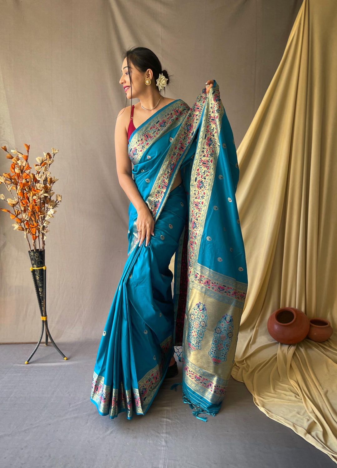 Soft Blue Paithani Soft Silk Saree - PAHRAVA