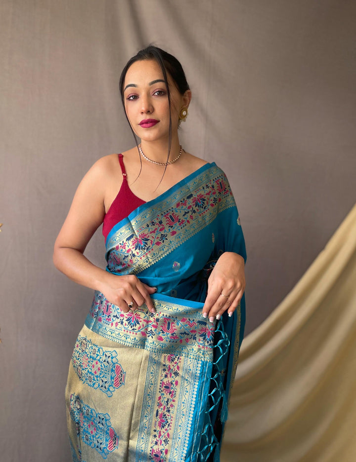 Soft Blue Paithani Soft Silk Saree - PAHRAVA