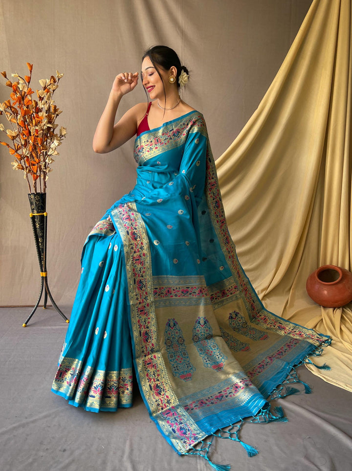 Soft Blue Paithani Soft Silk Saree - PAHRAVA