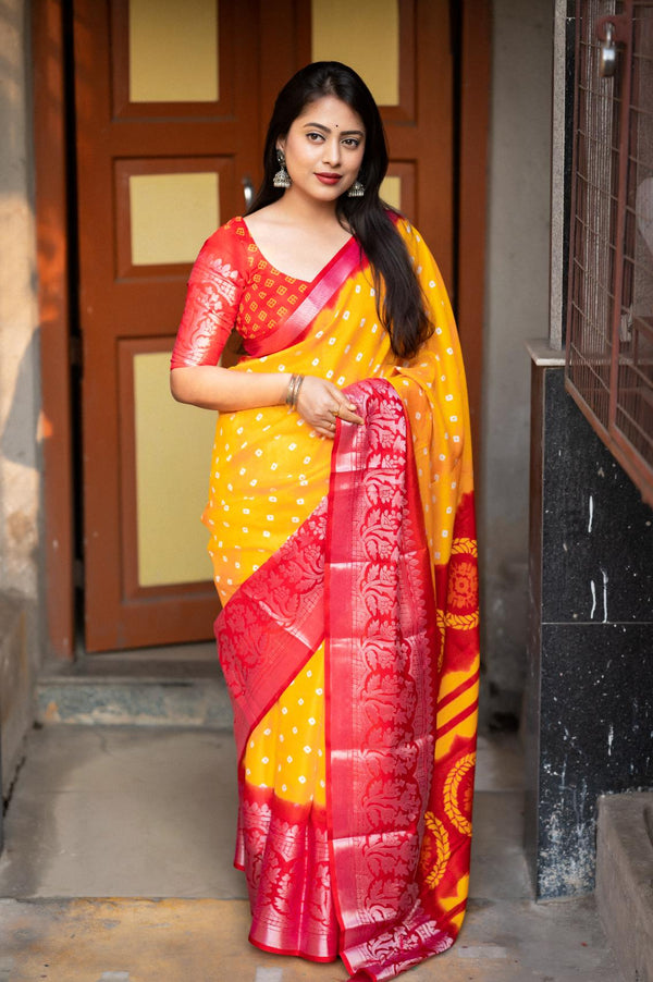 Mustard Yellow Soft Jute Silk Saree.