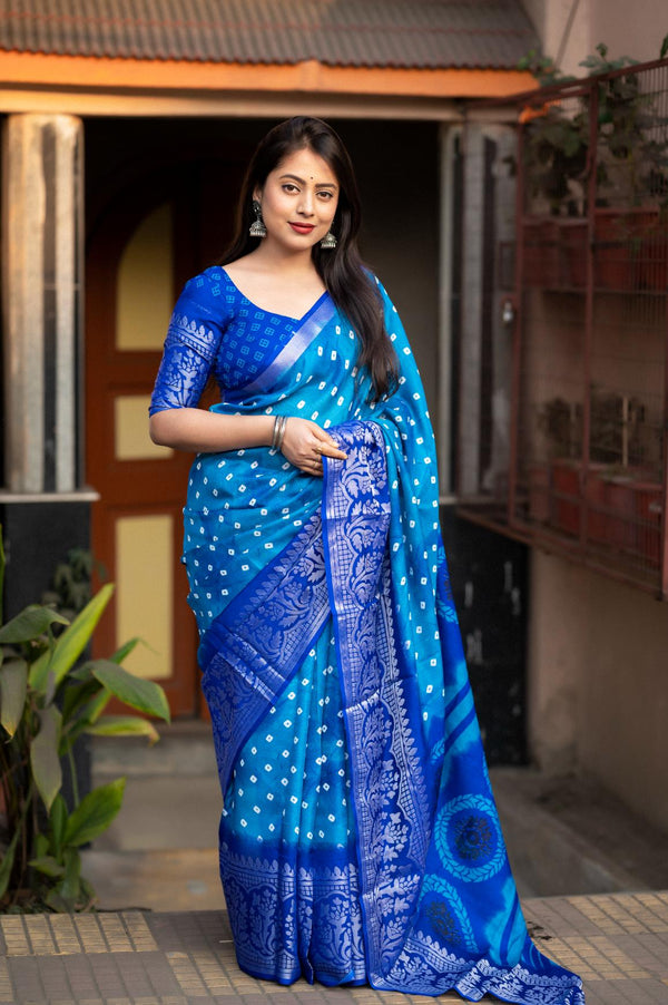 Blue Soft Jute Silk Saree.