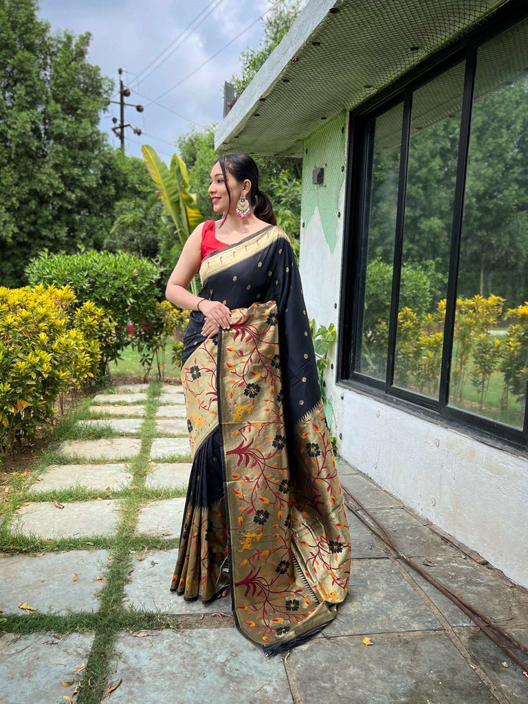 Bold Black Paithani Silk Saree - PAHRAVA