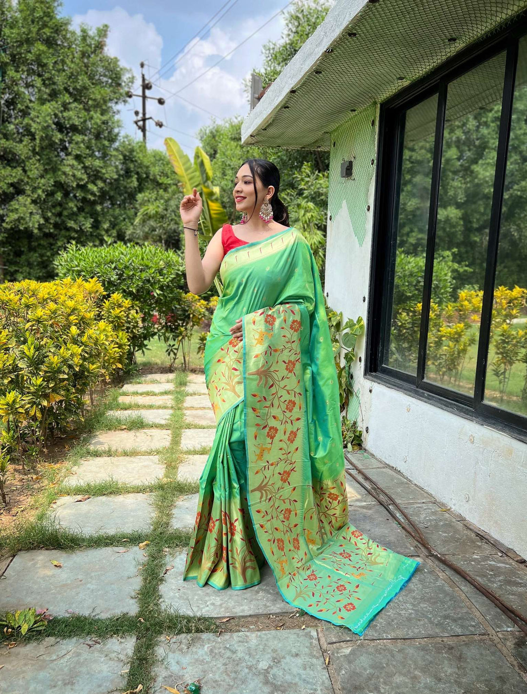 Light Green Paithani Silk Saree - PAHRAVA