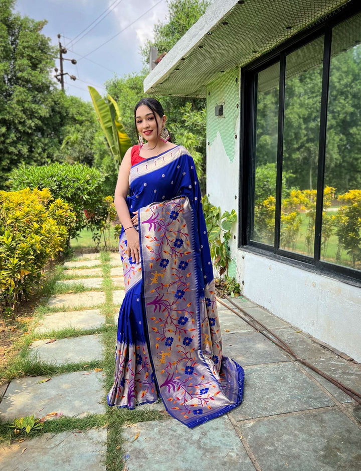 Navy Blue Paithani Silk Saree - PAHRAVA