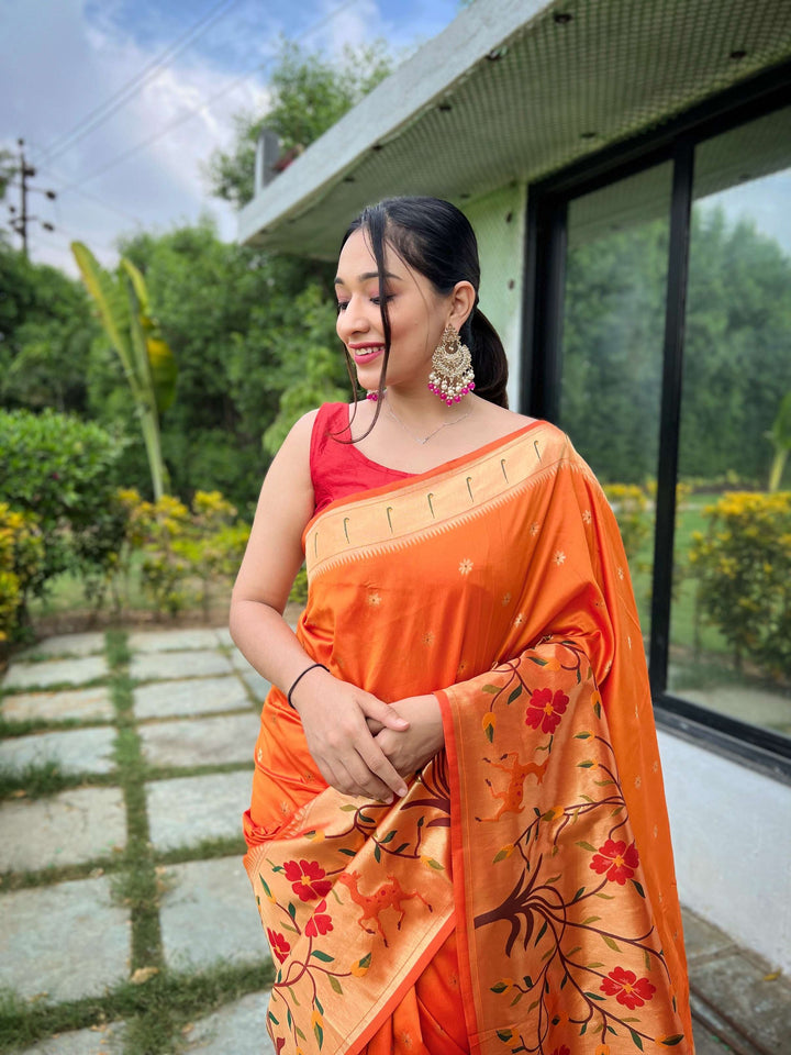 Rust Orange Paithani Silk Saree - PAHRAVA