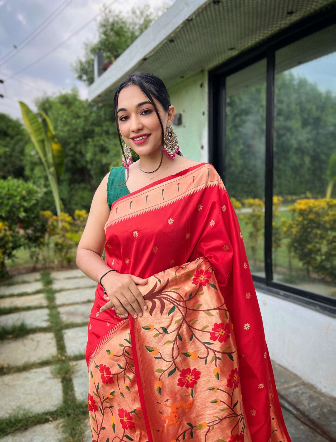 Ruby Red Paithani Silk Saree - PAHRAVA