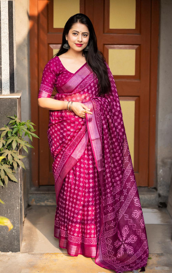 Deep Pink Soft linen saree.