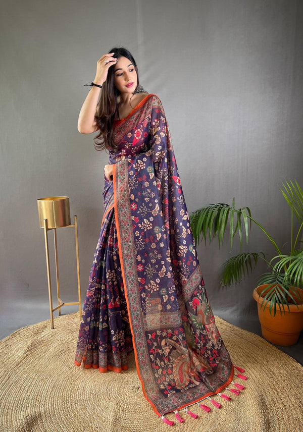 Royal Purple Pure Malai Cotton Saree - PAHRAVA