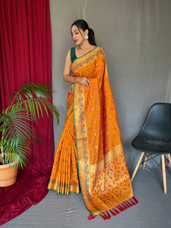 Bright Orange Pure Kachii Patola Silk Saree - PAHRAVA