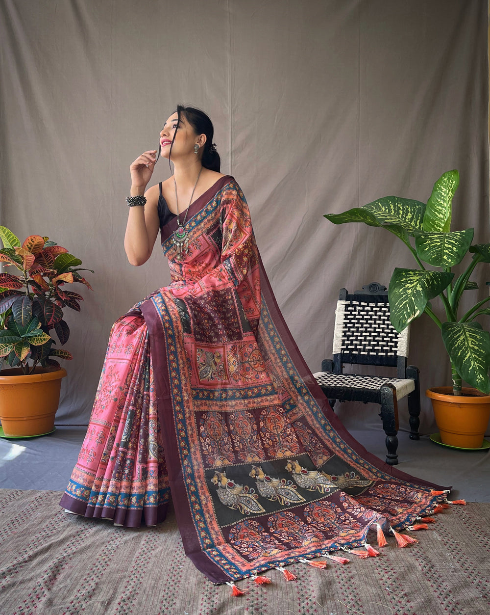 Soft Pink Kalamkari cotton saree - PAHRAVA