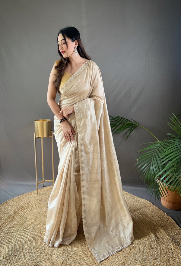 Milky Cream Ruhi Silk Saree - PAHRAVA