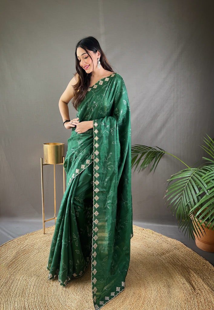 Bright Green Ruhi Silk Saree - PAHRAVA