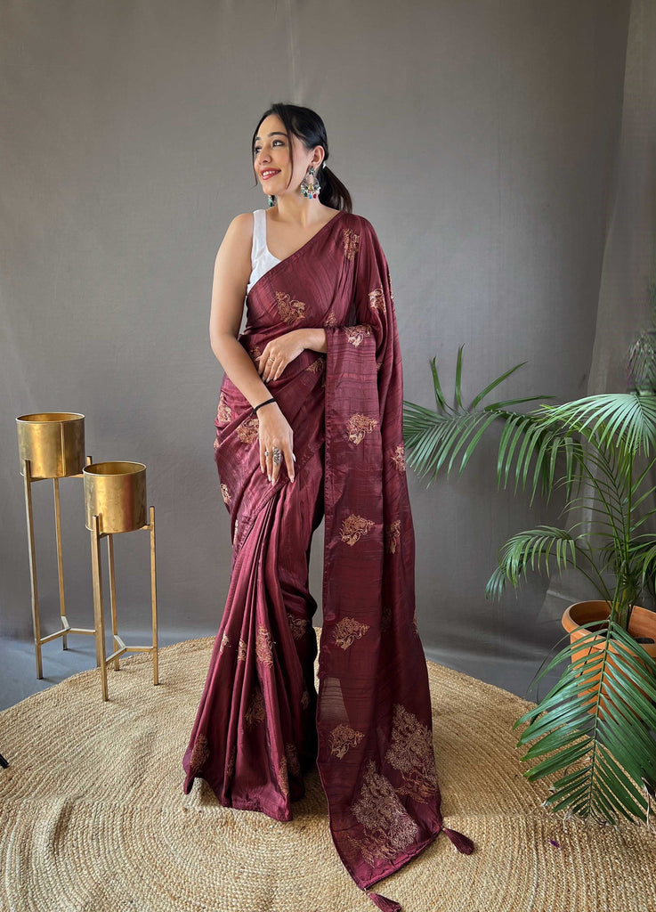 Majestic Maroon silk saree - PAHRAVA