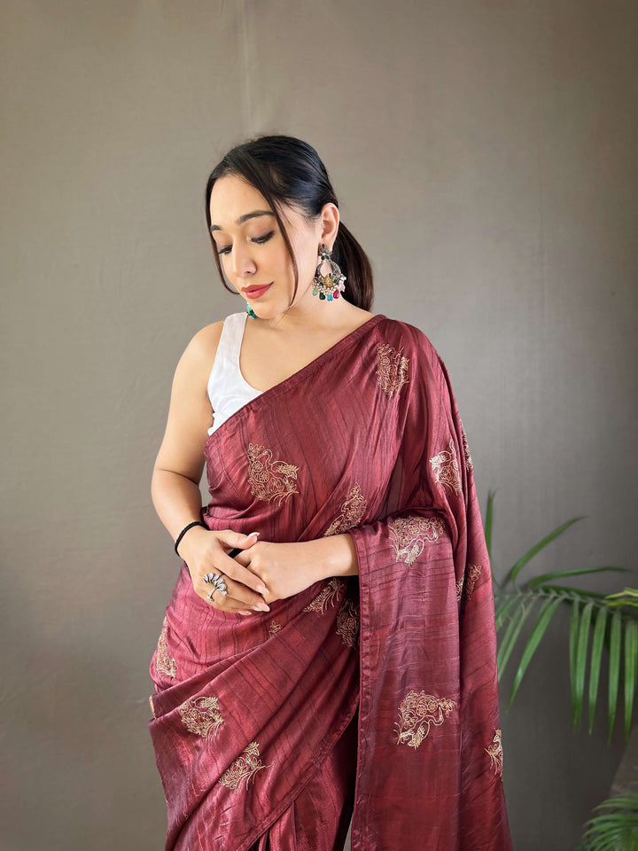 Majestic Maroon silk saree - PAHRAVA