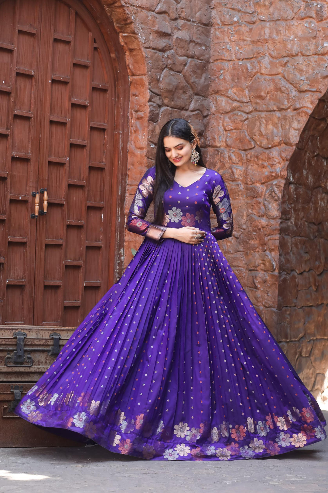 Rich blue Modern silhouette traditional gown - PAHRAVA