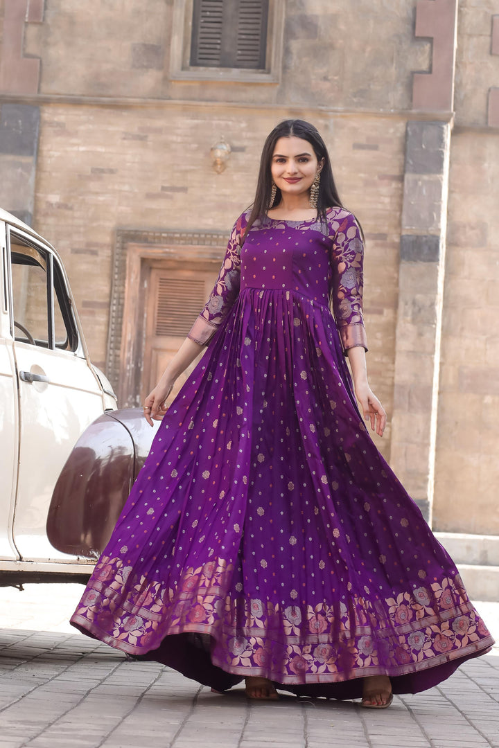 Purple traditional gown with contemporary twist - PAHRAVA