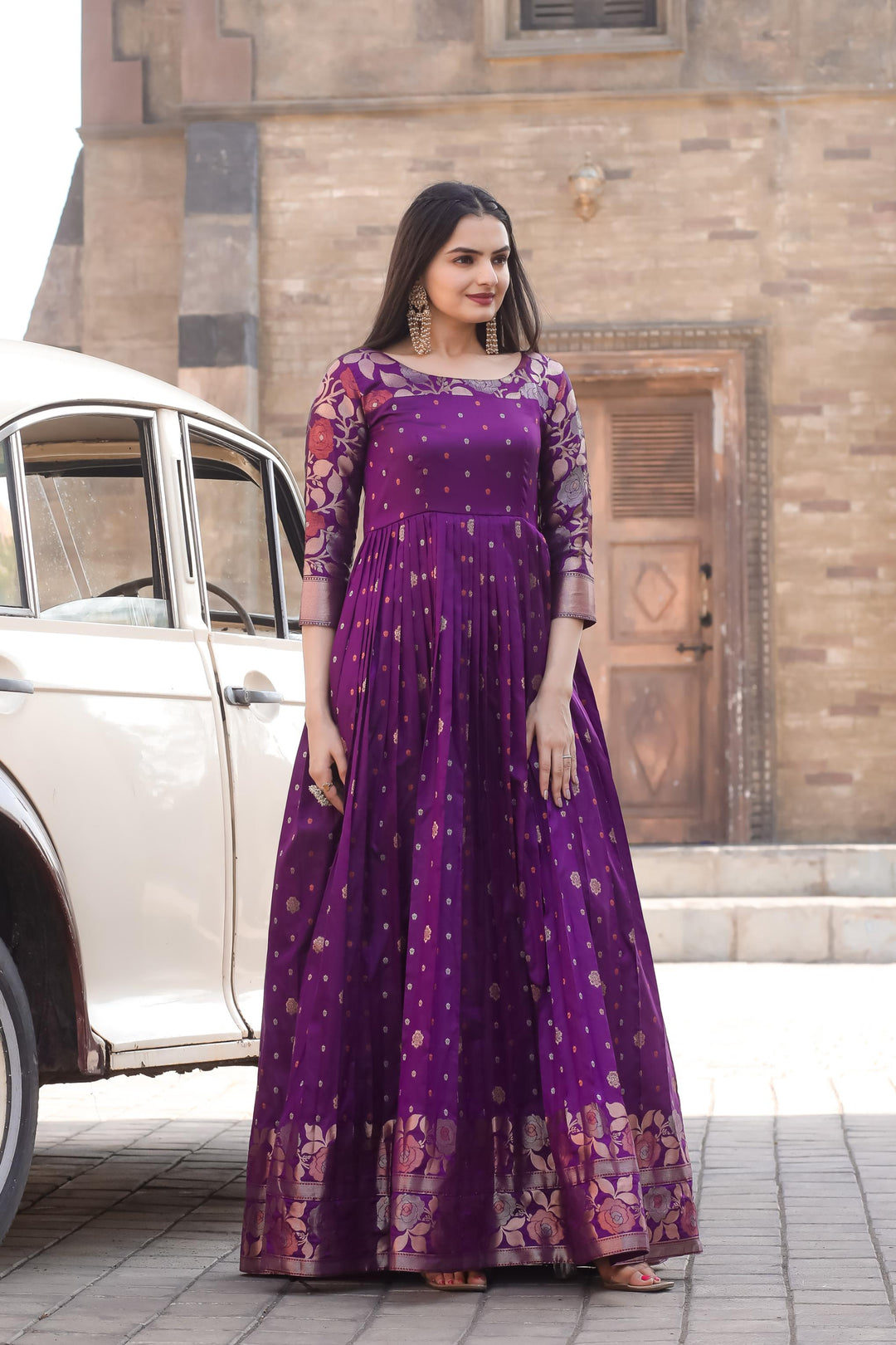 Purple traditional gown with contemporary twist - PAHRAVA