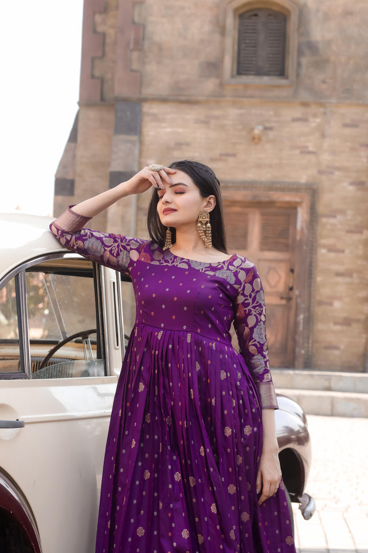 Purple traditional gown with contemporary twist - PAHRAVA