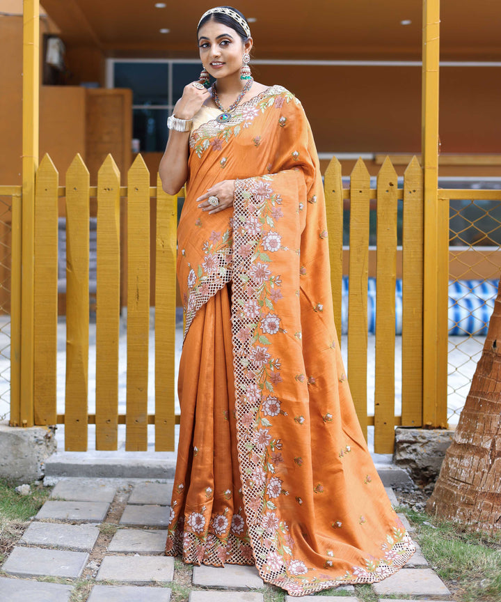 Tango Orange silk saree - PAHRAVA