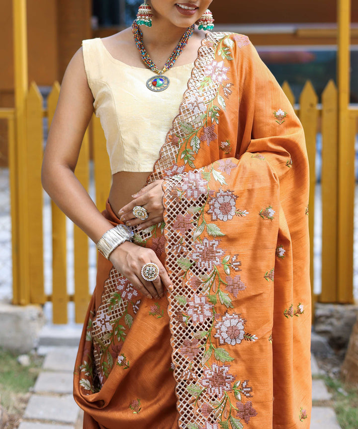 Tango Orange silk saree - PAHRAVA