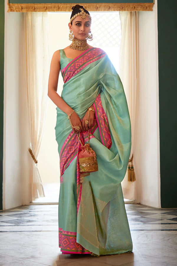 Shadow Green Kanji-Varam Silk with Patola Fusion Saree.