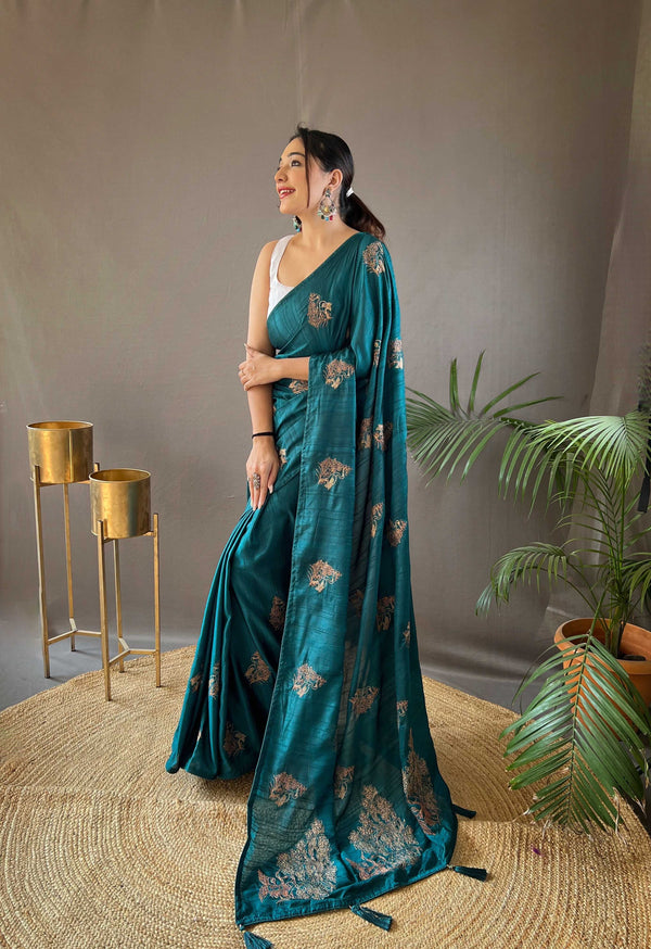 Rama green silk saree - PAHRAVA