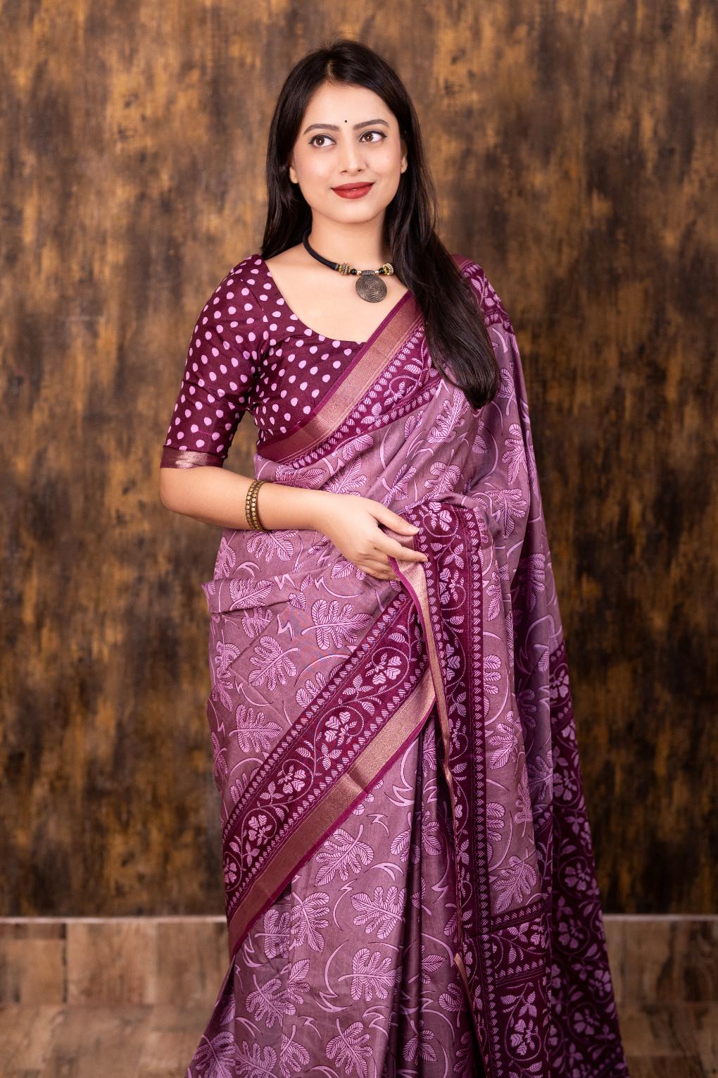 Dull Pink soft cotton crape saree with Pattu border.