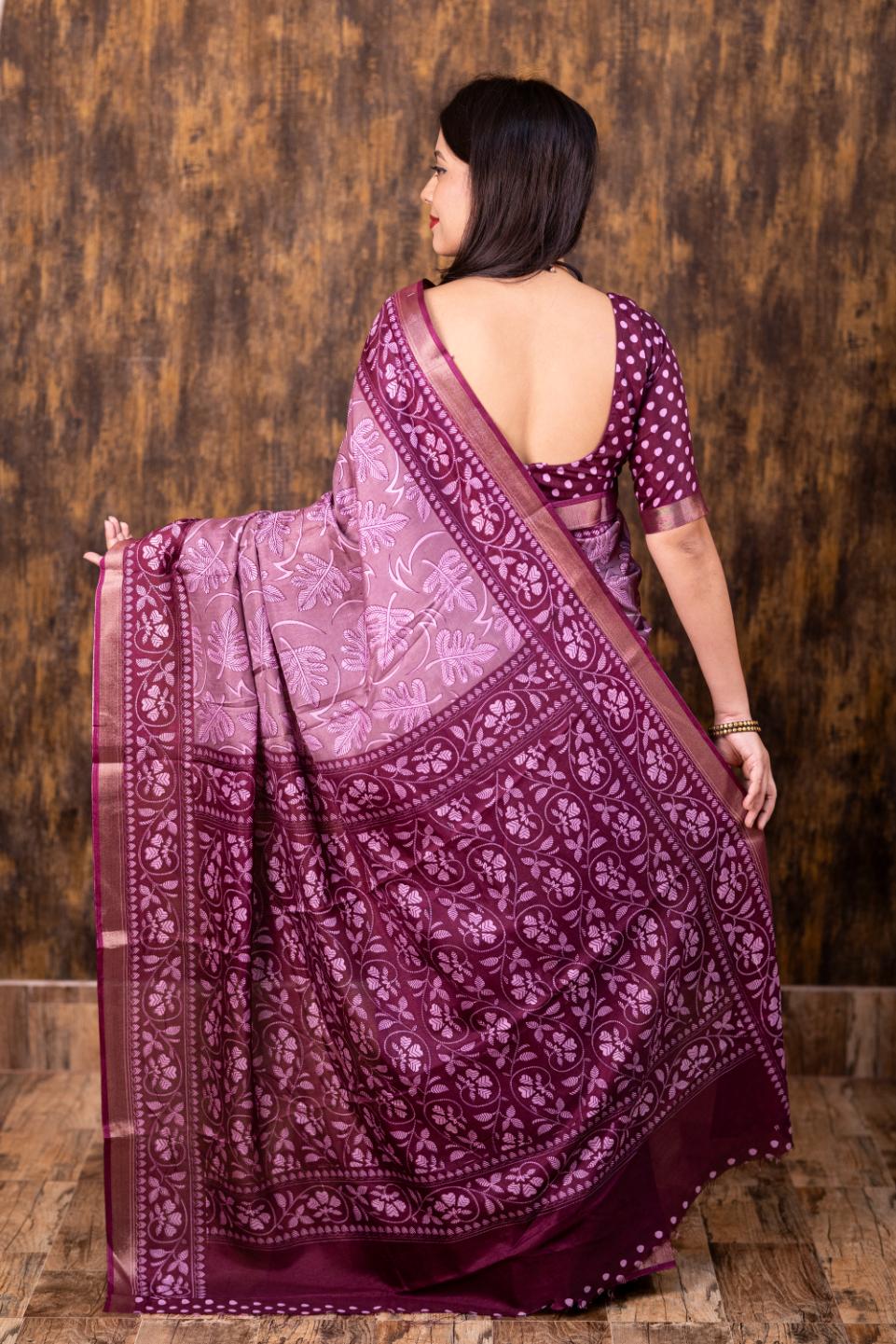 Dull Pink soft cotton crape saree with Pattu border.